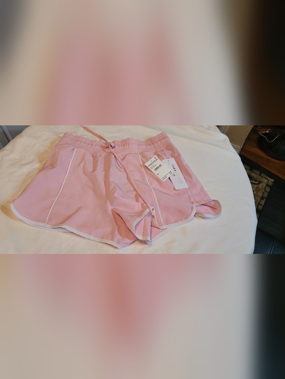 Yogalicious Light Pink Athletic Shorts with White Trim
